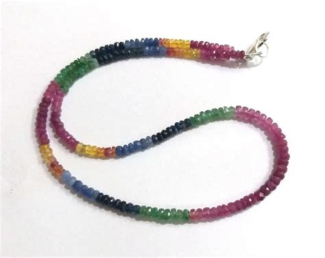 Rainbow Multi Sapphire Beaded Jewellery Necklace Precious Etsy