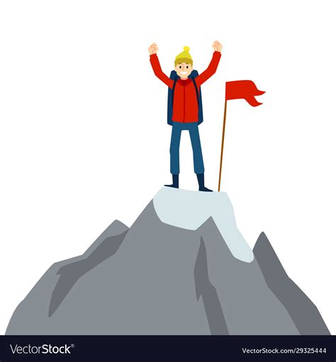Happy Cartoon Man Standing On Mountain Top Vector Image