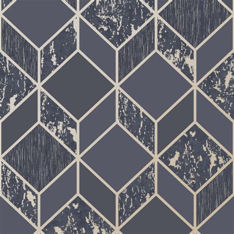 Graham And Brown Vittorio Navy Blue And Pale Gold Geometric