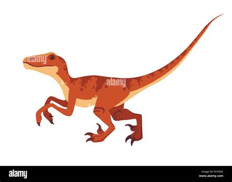 Brown Raptor Cute Dinosaur Cartoon Design Flat Vector Illustration