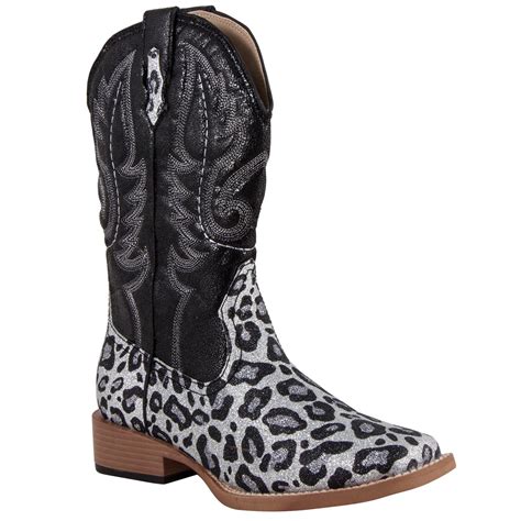 roper ladies black glitter leopard boots