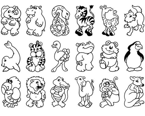 an image of cartoon animals coloring pages