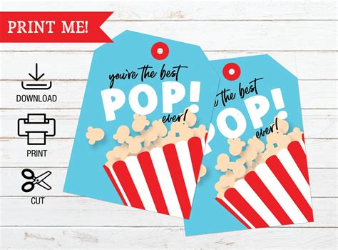 Fathers Day Best Pop Ever Printable T Tags Popcorn Etsy