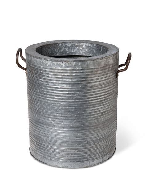 Galvanized Ribbed Barrel Planters Pots For Plants In
