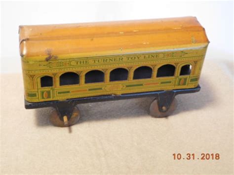 Antique Tin Litho The Turner Toy Line Passenger Floor Train Toy Car