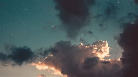 Download Wallpaper 2560x1440 Clouds Sky Sunset Stars Porous