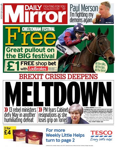 For a period during the 1990s it was renamed the mirror, but has since reverted to its original name. Daily Mirror front pages 2019 - #tomorrowspaperstoday ...