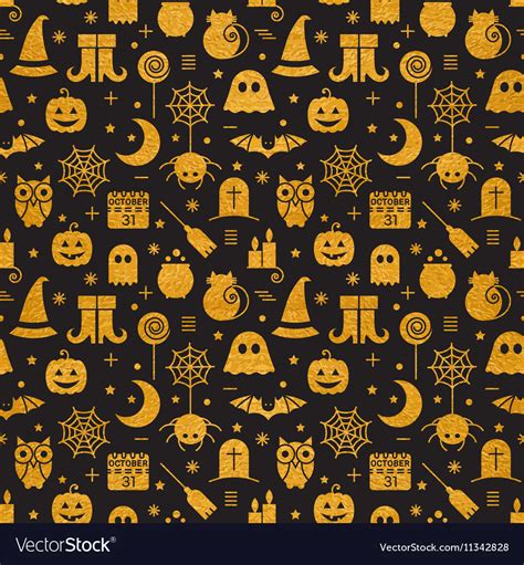 Seamless Halloween Gold Textured Pattern Vector Image