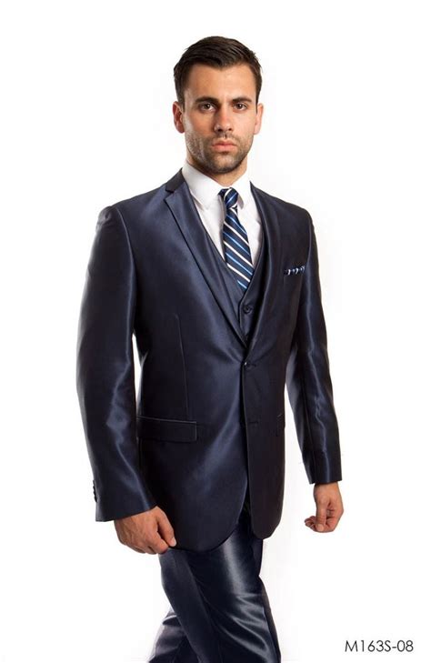 Tazio Mens Outlet 3 Piece Slim Fit Suit Solid Sharkskin