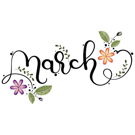 Halo Huruf Teks Bulan Maret Dengan Bunga Dan Kalender Daun Halo Maret