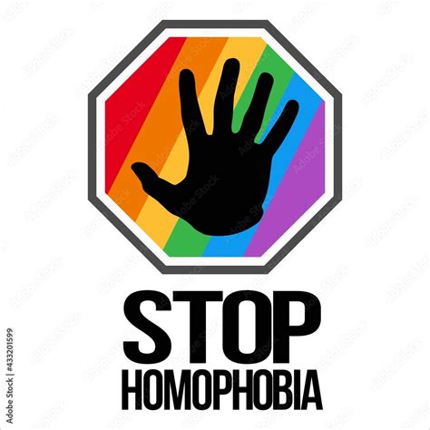 stop homophobia movement with lgbt flag and hand shape vector illustration and text effect stop