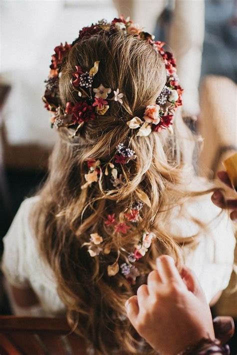 20 Fall Wedding Hairstyles With Flowers Hi Miss Puff
