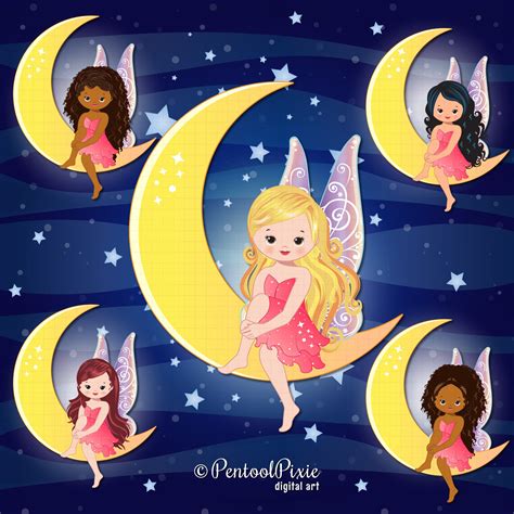 Moon Fairies Clipart Fairy Clipart Fairy Clip Art Moon Etsy India
