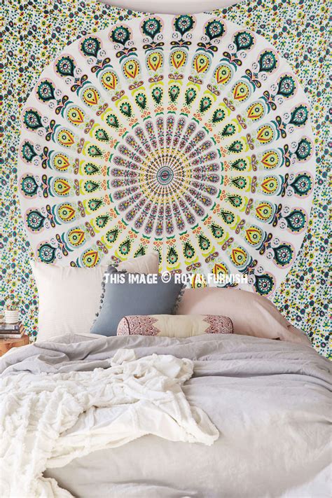 Batmerry sun cloud pastel tapestry pastel rainbow pink blue yellow white colorful picnic mat hippie trippy tapestry wall art decor for bedroom living room 591 x 827 inches. Blend of Yellow & White Peafowl Mandala Tapestry Throw Wall Hanging Bedspread - RoyalFurnish.com