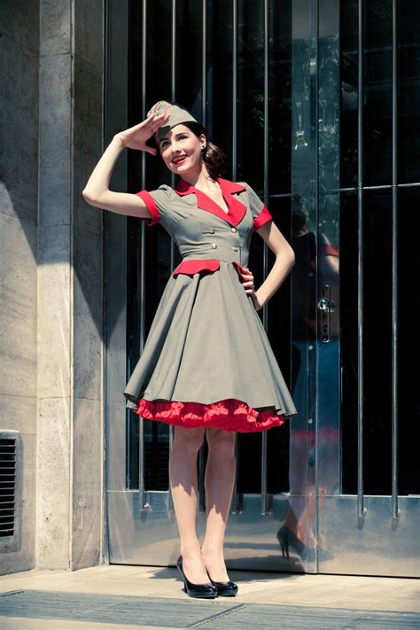 Rockabilly Military Lady Dress With Hat Vintage Pin Up Etsy