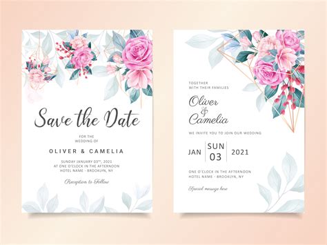 Geometric watercolor floral wedding invitation card template 683164