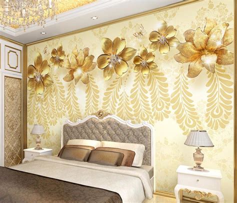 Beibehang Custom Wallpaper Golden Yellow 3d Jewelry European Style Tv