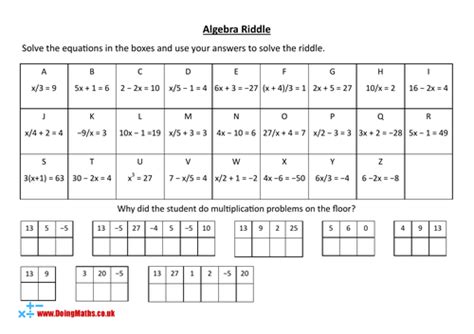 Algebra Riddles Ks3 Maths Worksheets Teaching Resources