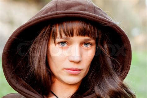 Beautiful Brunette Woman In The Park Stock Image Colourbox