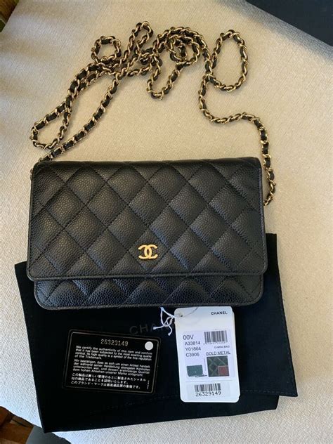 Authentic Chanel Woc Wallet On Chain Bag Black Caviar Gold Hardware