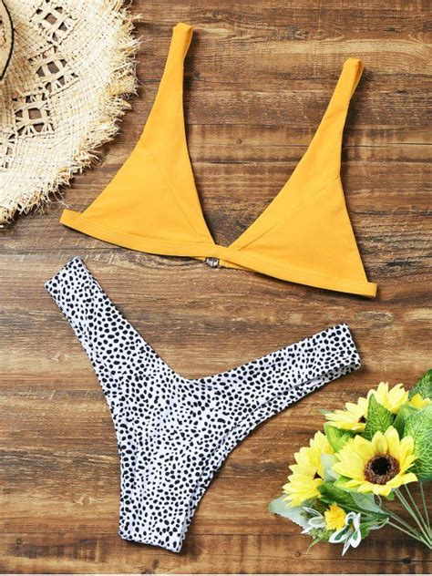 Leopard High Cut Bikini Set Yellow Bikinis L Zaful