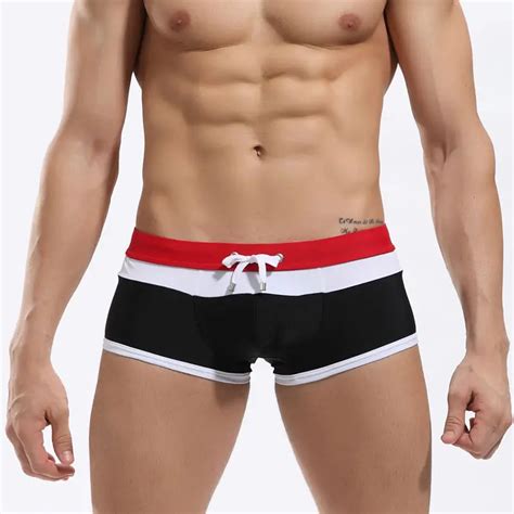 Sexy Men S Swimwear Black Patchwork Bikini Swimsuit For Men Low Rise Swimming Boxers Male