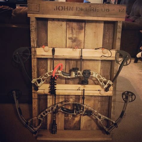Drill, drill bit, tape measure, polyurethane and work gloves. Pin by Ashley Mitchell on Hunting | Bow rack, Bow storage, Wood pallets