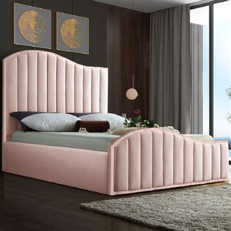 Midland Plush Velvet Upholstered King Size Bed In Pink Furniture In