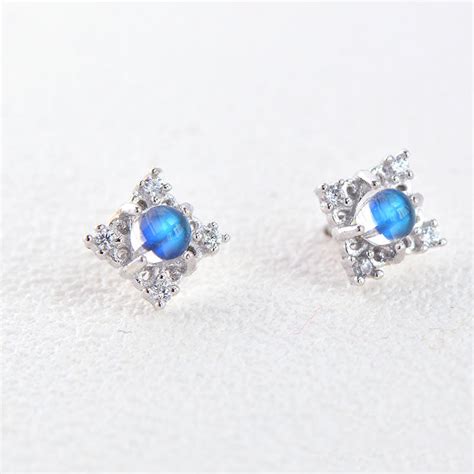 Moonstone Stud Earrings June Birthstone Jewelry White Gold Plated Ster