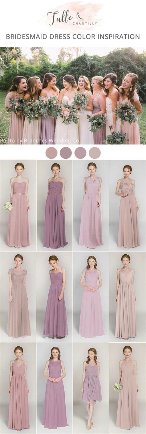 Shades Of Dusty Pink And Lavender Mismatched Bridesmaid Dresses