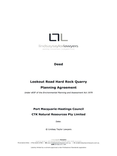 Fillable Online Deed Lookout Road Hard Rock Quarry Planning Agreement