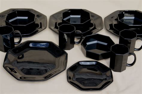 4.8 out of 5 stars. Octime Arcoroc vintage black glass dinnerware set, modern ...