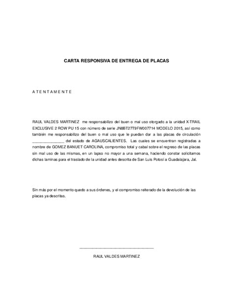 Doc Carta Responsiva De Entrega De Placas Jorge Gonzalez