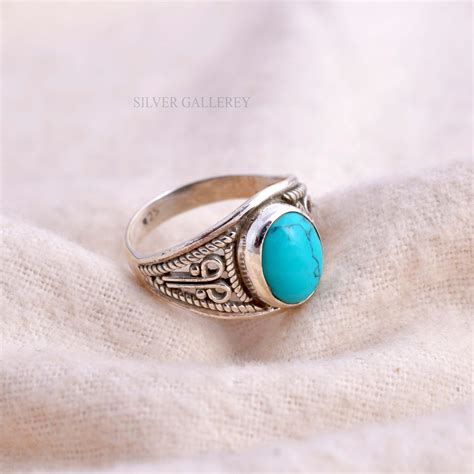 Genuine Turquoise Ring Woman Silver Ring Turquoise Gemstone Etsy