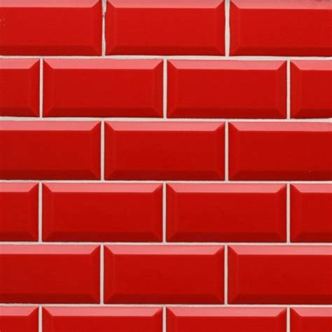 Bizoute Red Gloss Metro Effect Wall Ceramic Tile 10x20 Flobali Red