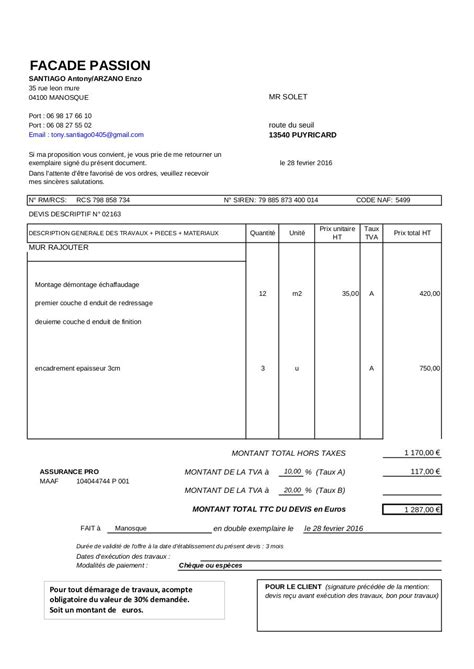 Savoir faire un devis peinture consiste avant tout à se renseigner sur les mentions obligatoires à accoler à un devis peinture. DEVIS FACADE COMPLET - Page 1/1 - Fichier PDF