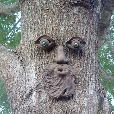 Funny Garden Tree Face Sculpture Outdoor Yard Art Tree Tank Beard