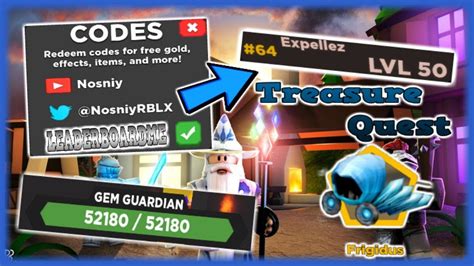 New to roblox treasure rush that has been recently released and you are looking for all the new codes that give free thousands of coins. ALL TREASURE QUEST CODES *OP* - BUYING ALL GAMEPASS - CRYSTAL CAVE - MYTHIC - LEADERBOARD ...