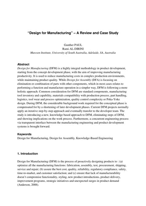 PDF Design For Manufacturing A Review And Case Study