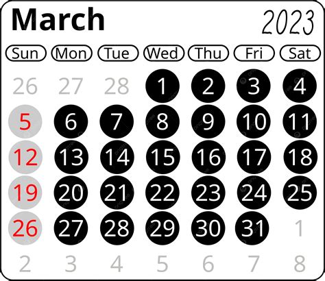 원 스타일 검은 색 간단한 2023년 3월 달력 2023년 3월 달력 2023년 달력 2023년 3월 월간 달력 Png