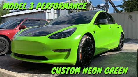 Crazy Neon Green Tesla Model 3 Performance Youtube