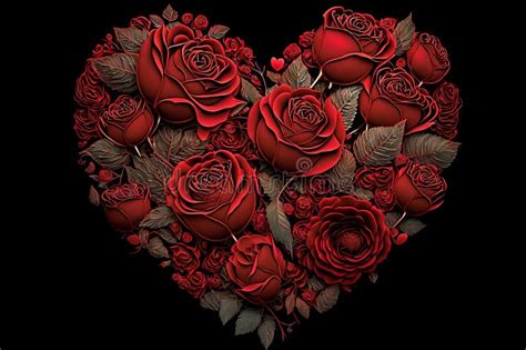 Heart Shape Made From Red Roses On Black Background Illustration Stock