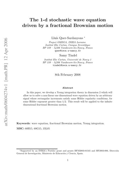 Pdf The 1 D Stochastic Wave Equation Driven By A Fractional Brownian
