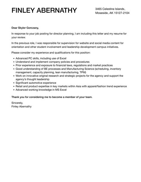 Director Planning Cover Letter Velvet Jobs