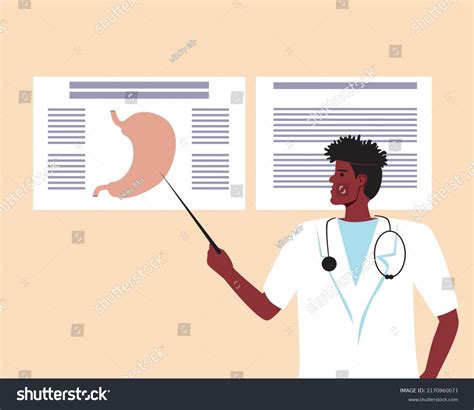 African Gastroenterologist Shows Infographic Stomach Doctor Stock