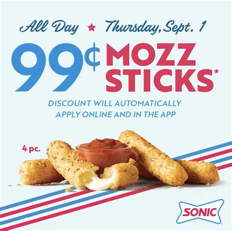 Sonic® Mozzarella Sticks Day Pay Just 099 December 2023