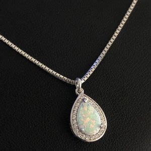 White Opal Necklace Sterling Silver White Opal Pendant Etsy