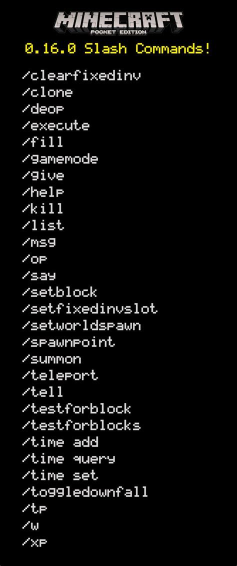 Newsminecraft Pe Slash Command List 0 16 0 Mcpe 0