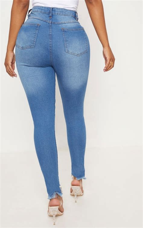 Shape Mid Wash High Waist Skinny Jeans Prettylittlething Usa