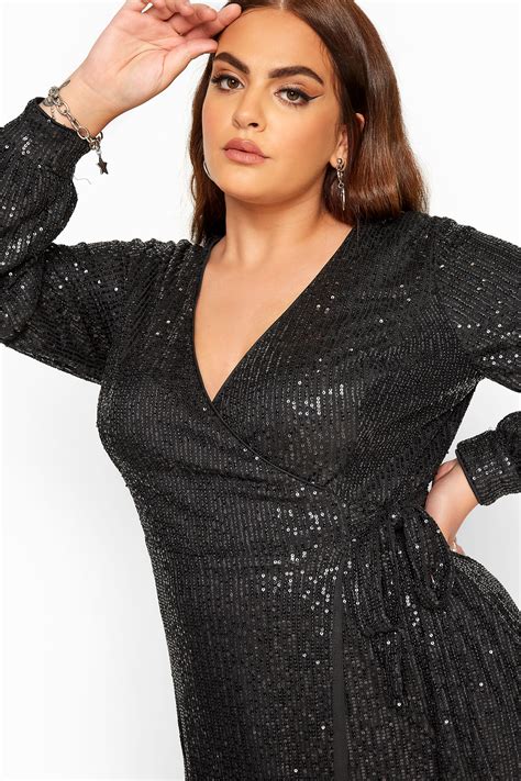 Chi Chi Black Sequin Wrap Dress Yours Clothing
